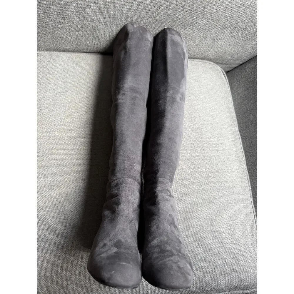 Stuart Weitzman Reserve 5050 Over The Knee Suede Boots Slate Gray 5.5